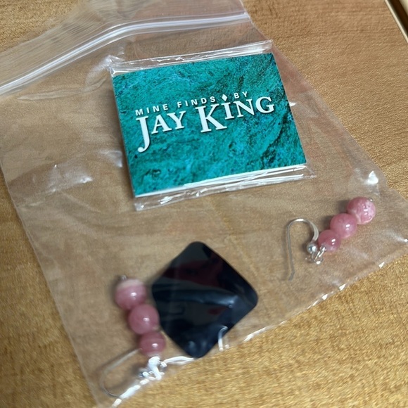 Rhodochrosite 3 bead drop earrings (pierced) by Jay King - Picture 7 of 7